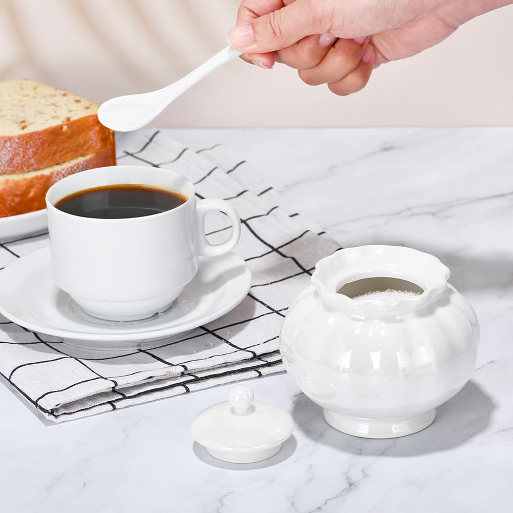 Ursword Iridescent Sugar Bowl with Lid and Spoon, Ceramic Sugar Bowl, 9oz Sugar Jar for Coffee Bar, Salt Box Sugar Containers for Seasoning, Spice, Sauce, Elegant Decor for Kitchen Countertop