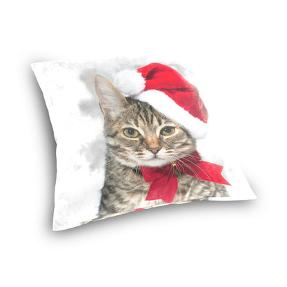 ALAZA Double Sided Christmas Cat Red Santa's Hat Cotton Velvet Square Pillow Slipcovers 20x20 Inch Decorative for Chair Auto Seat