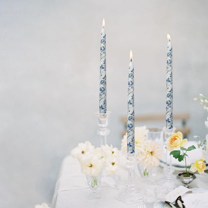 Chinoiserie Floral Candle Sticks 10 Inch Taper Candle Long Candlesticks Peony Printed Tapered Candles,Set of 2 for Home Wedding Holiday Party Decor