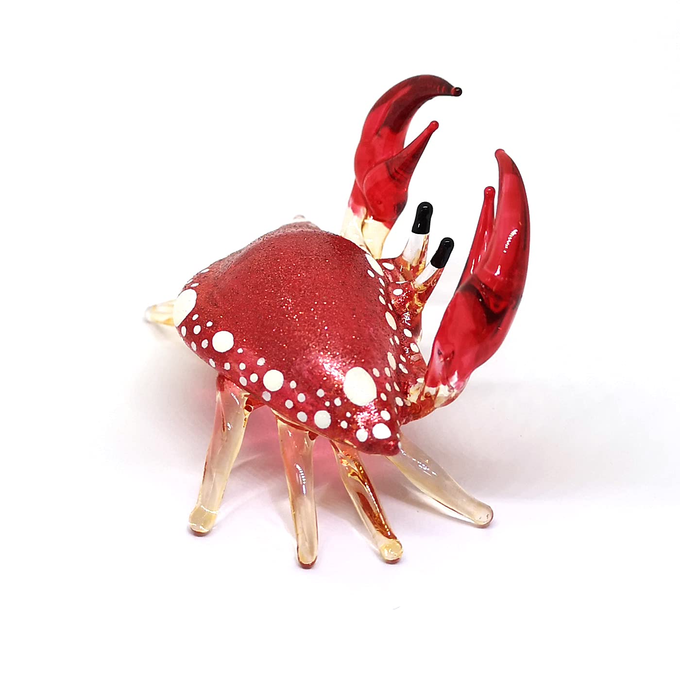 ZOOCRAFT Glass Crab Figurine Red Hand Blown Painted Art Miniature Coastal Style Gift Home Decoration,1.7 x 2.5 x 1.4 inches.