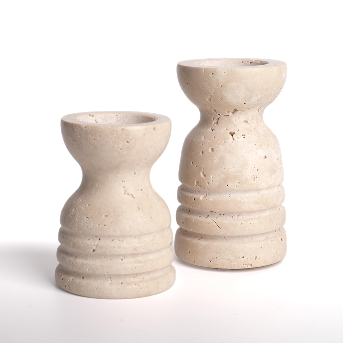 WORHE Candle Holders Italy True Natural Travertine Stone Set of 2 Premium Marble Candlestick Holder for Wedding Dinning Party Candle Stand for Dia 3/4" Taper Pillar Candles Color Beige (CH6065YL)