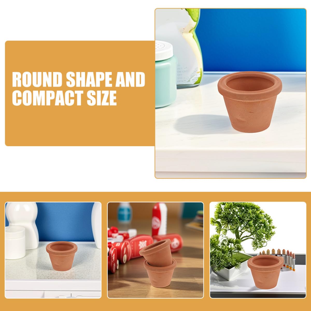 Alasum 3pcs Mini Terracotta Succulent Planters for Indoor Use Small Round Ceramic Pots for Cactus Herbs Space-Saving Natural Look Flower Pots for Desk Shelf Window Sill Home Office Decor