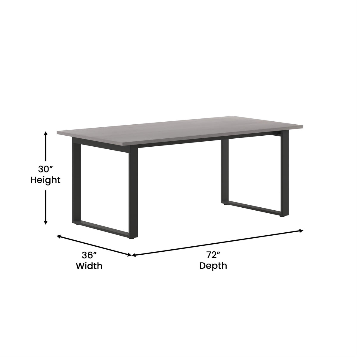 Flash Furniture Redmond Conference Table with U-Frame Base, Commercial Water and Scratch Resistant Laminate Finish, PVC Edge, Heavy Duty Steel Frame, 72x36, Gray Oak