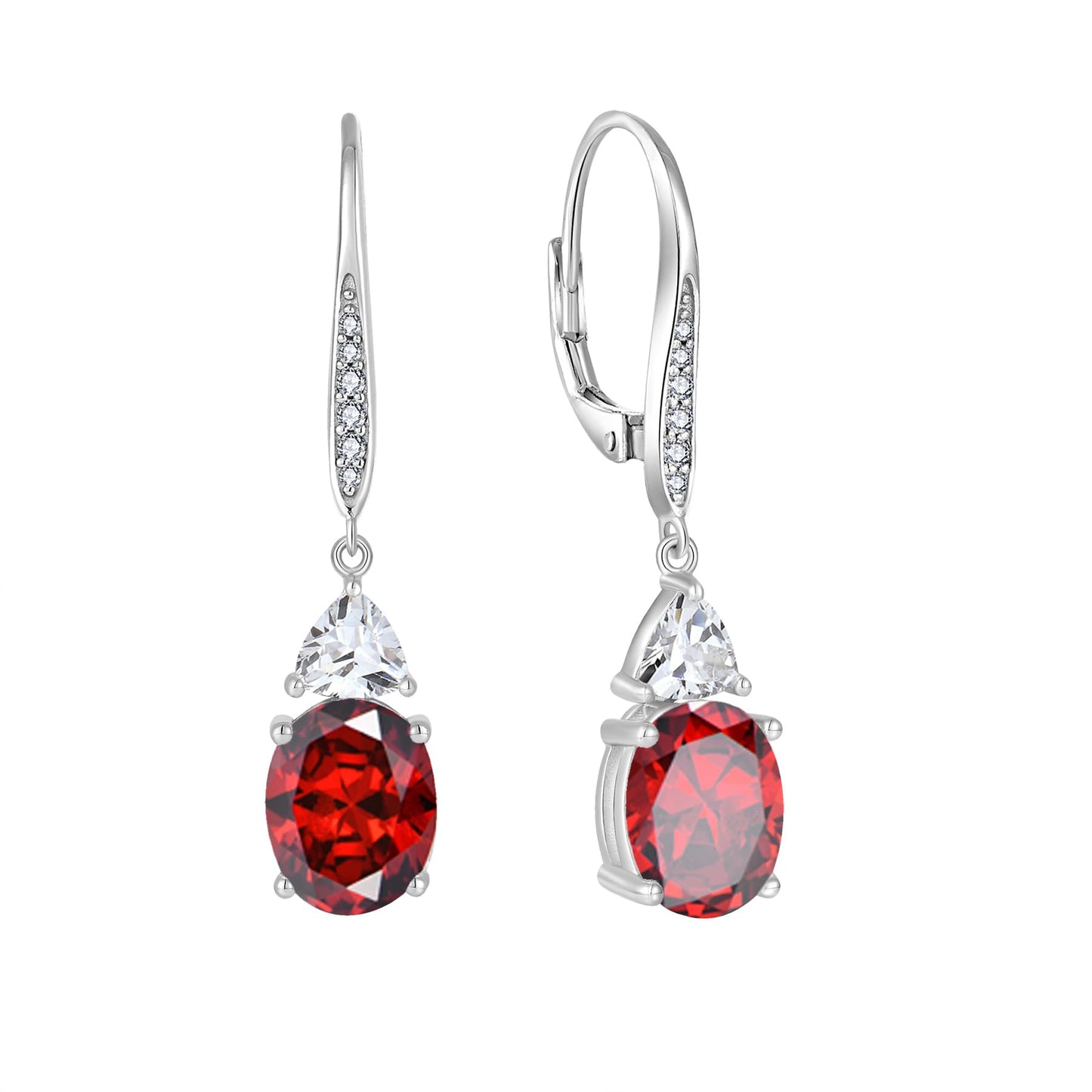 Rocayi Oval Garnet Earrings for Women 925 Sterling Silver Dangle Drop Leverback Earrings January Birthstone Jewelry for Her