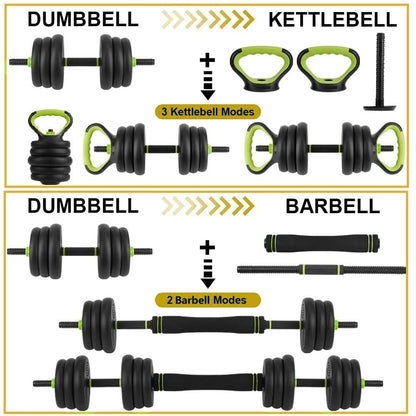 4-in-1 Adjustable Dumbbell Set, 66 Lbs Free Weights Set with Connector, Fitness Exercise Equipment Used As Kettlebells, Barbell, Push Up Stand, Weights Set for Home Gym Suitable Women/Men