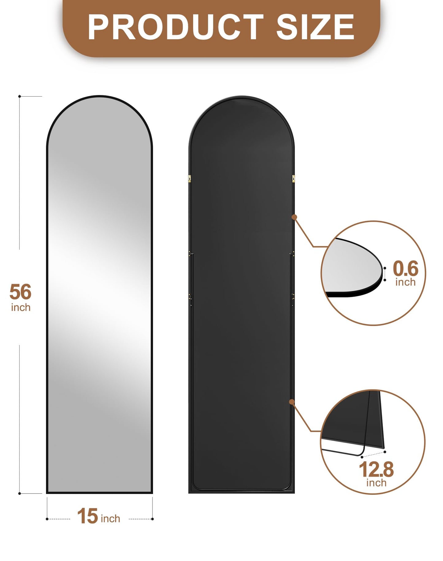 Delma Arched Mirror Full Length,Standing Mirror Full Body,Large Floor with Stand for Wall Entryway Door Bedroom Bathroom Living Room