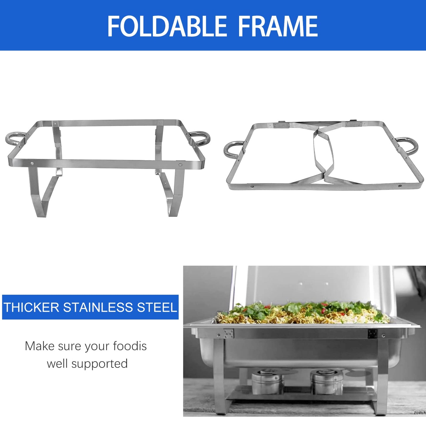 Jacgood Chafing Dish Buffet Set 4 Pack 8QT Stainless Steel Food Warmer Chafer Complete Set with Water Pan, Chafing Fuel Holder for Party Catering