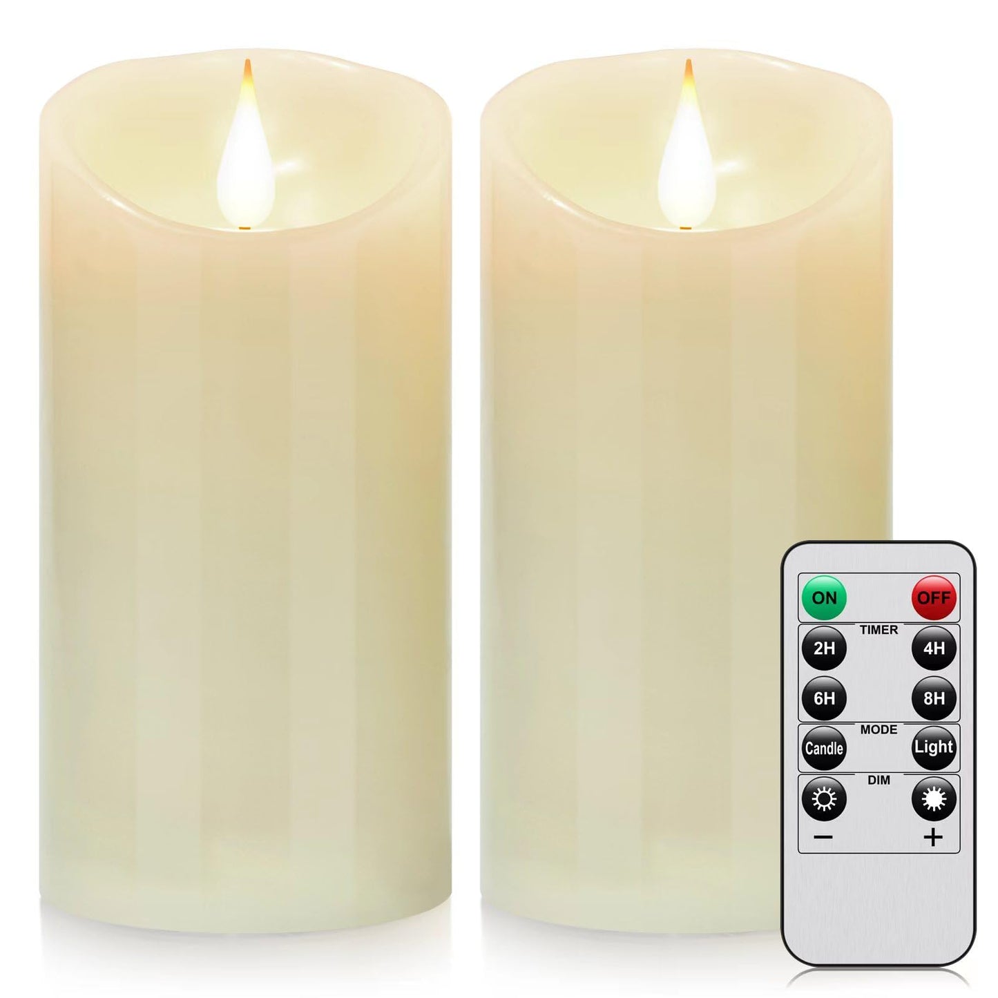 Nancia Flameless Battery Operated Flicking Candles:Remote Control Realistic Wax Pillar LED Candle with 10-Key Cycling 24 Hours Timer 2PACK(D3*H6'') for Home Decoration Wedding Birthday Party Ivory