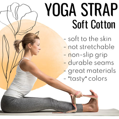 TECEUM Yoga Strap & Mat Strap – 2 in 1 – Cotton – 6 ft 8 ft 10 ft (30+ Colors) – Adjustable Non-Slip Belt for Yoga, Pilates, Stretching, Physical Therapy, Fitness & Home Workout – for Carrying Mats