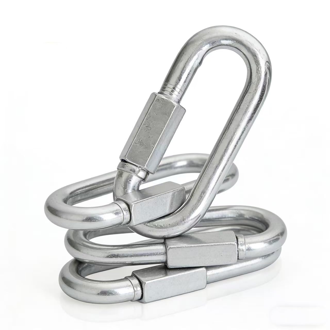 Heavy Duty Quick Links Chain Connectors, Galvanized Carbon Steel Locking Carabiners, M5 M8 M10 M12 Threaded Chain Hooks for Tire Chains, Swing, Hammock, Camping, Boating, Hiking & Fishing (M10-4PACK)