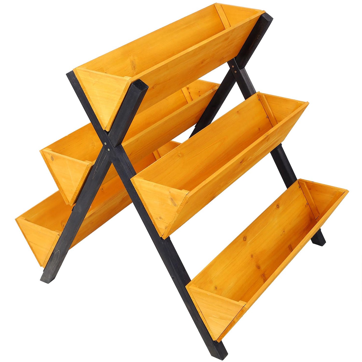 SRECELL 3-Tier Wooden Raised Garden Bed with Legs, 5-Planter Vertical Planter Box with X-Legs for Flowers, Herbs & Vegetables, Freestanding Tiered Wood Plant Stand for Patio & Balcony, Brown