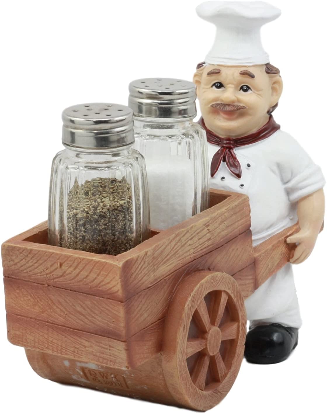 Ebros Spice A La Carte Delivery Master Iron Chef Pushing Wheelbarrow Cart Salt And Pepper Shakers Holder Figurine Statue 6.5"Long