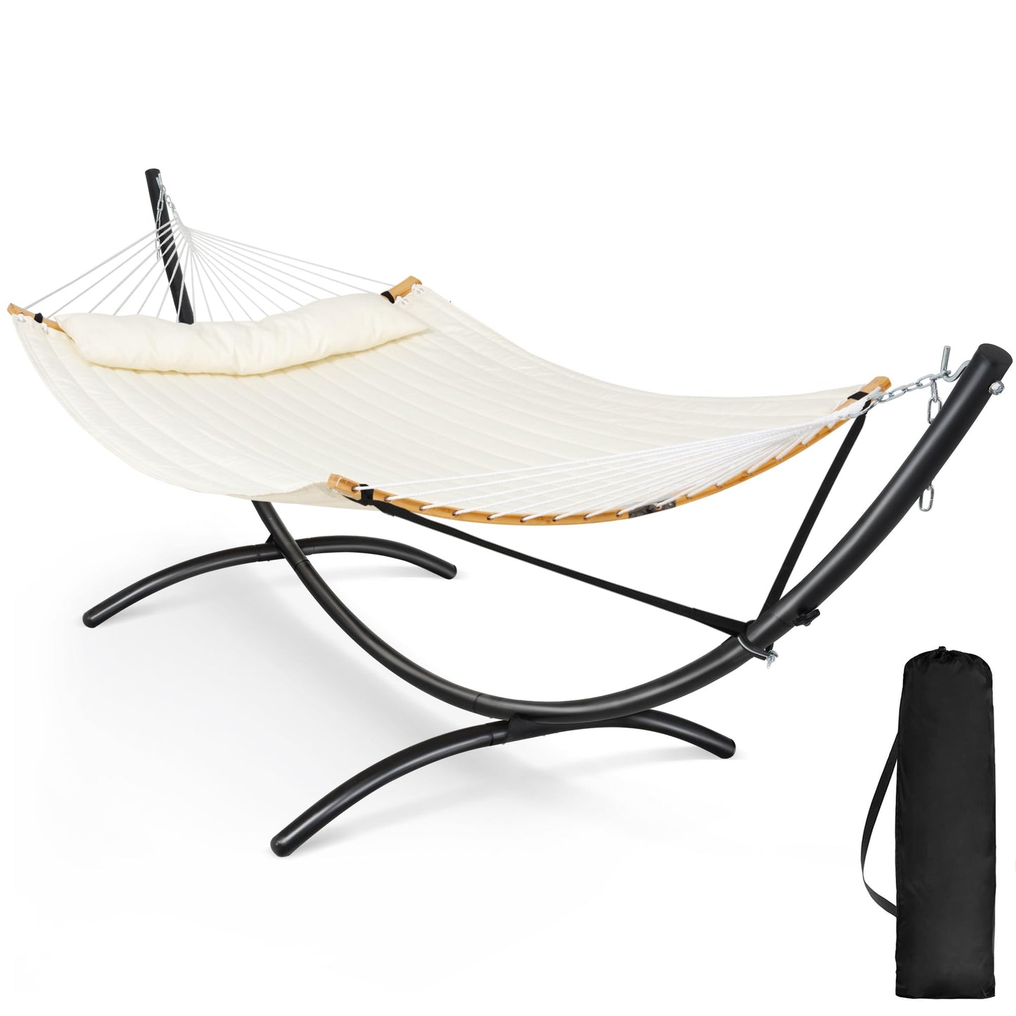 SUNCREAT Hammocks for Outside with Stand, Porch Hammock and Stand, 475 lbs Capacity, Patent Pending, Beige