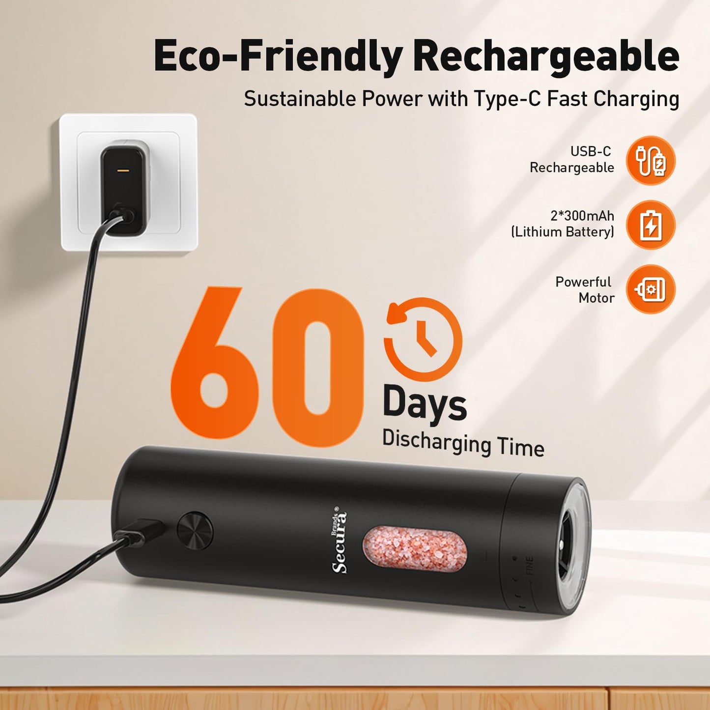 Secura Brands Electric Salt and Pepper Grinder, Black