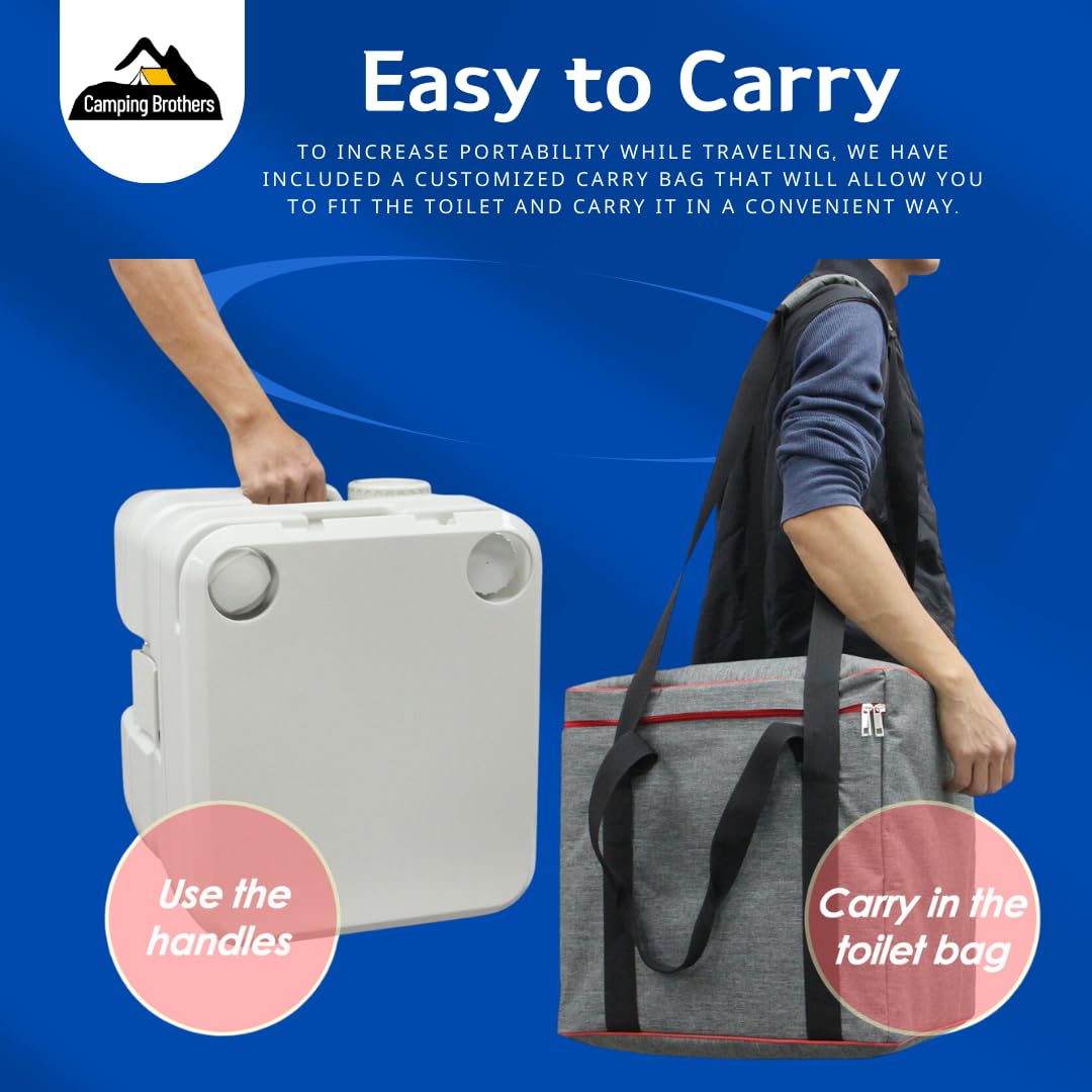 5.3 Gallon Portable Camping Toilet for Adults with Carry Bag – Extra Large Porta Potty for Adults Outdoors, RV, Boat | 286 LBS Capacity, 50 Flushes, Detachable Tanks, Carry Bag Included