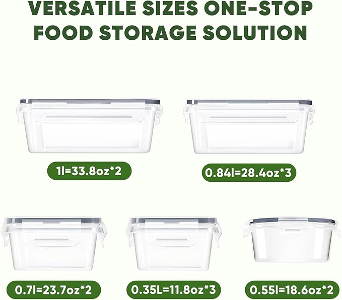 24-Piece PVC-Free BPA-Free Food-Grade Plastic Kitchen Set, Leakproof Airtight