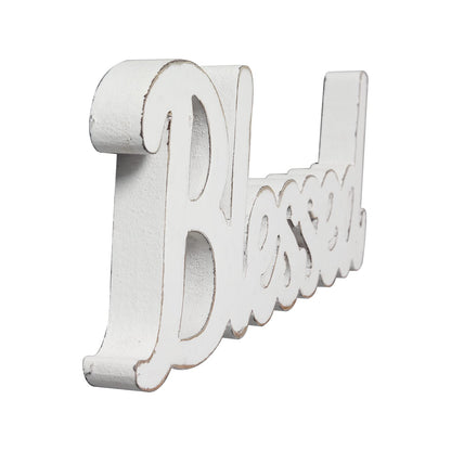 Sintosin Rustic White Wooden Blessed Sign for Tabletop 15 Inch, Wall Hanging Farmhouse Blessed Signs for Home Decor, Handmade Thanksgiving Signs Decor, Christmas Signs for Living Room Entryway