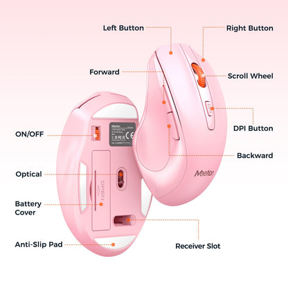 MEETION Wireless Keyboard and Mouse, Full-Sized Cordless Keyboard with Wrist Rest and 3 DPI Adjustable Mouse, Keyboard and Mouse Set with 2.4GHz USB Receiver, for PC/Computer/Laptop/Windows/Mac, Pink