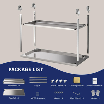 Stainless Steel Table, 60" x 24" Prep Workstation, 1000 LBS, NSF Commercial Work Table with Adjustable Undershelf and Lockable Casters, for Restaurant, Home, Kitchen, Hotel, Outdoor