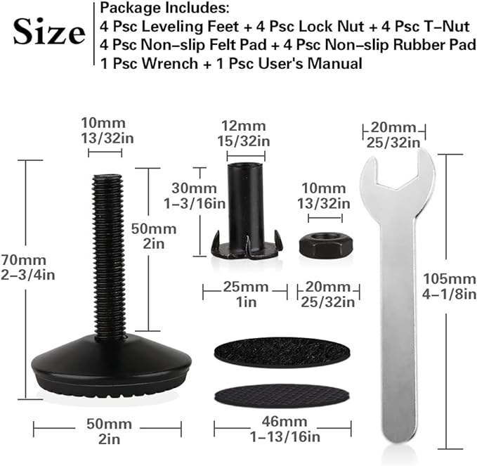 4 Set M10 Adjustable Leveling Feet, Heavy Duty Height Adjuster Furniture