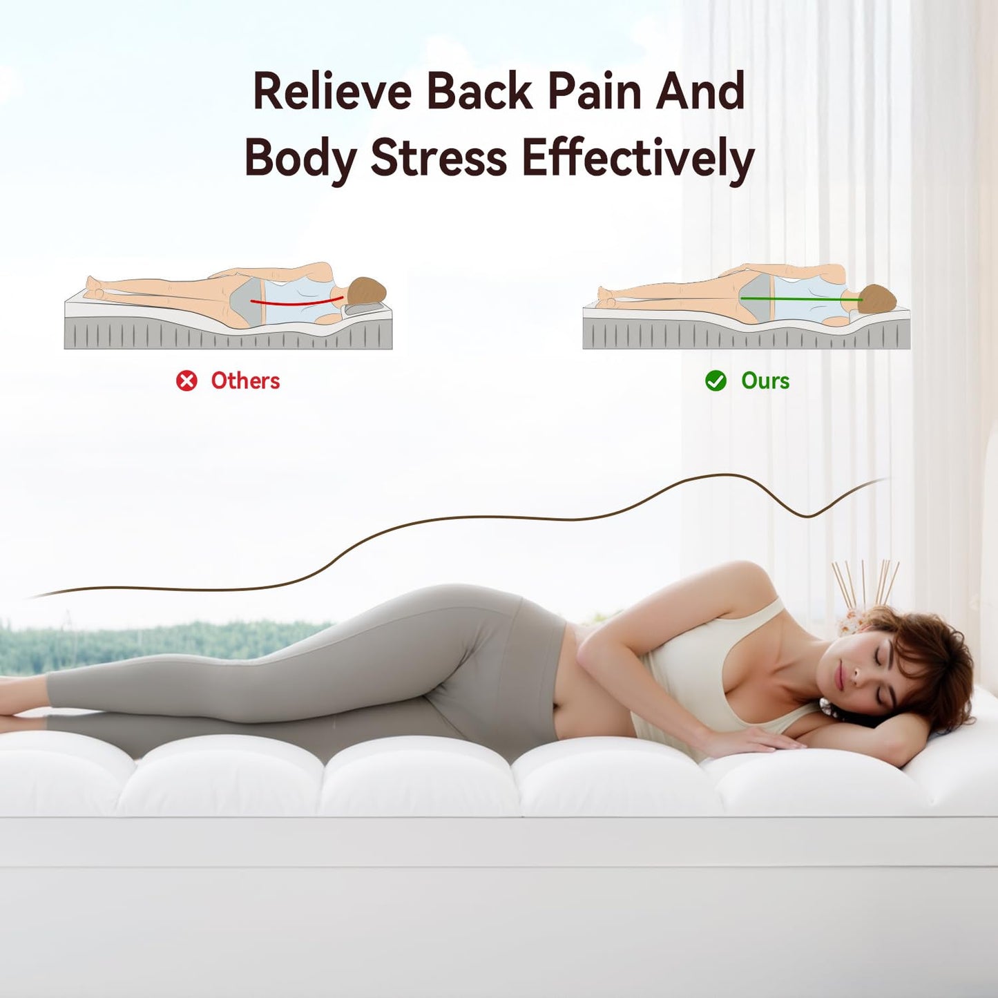 ABENE Queen Size Mattress Topper for Back Pain Relief, Extra Thick Mattress Pad Pillowtop, Soft Plush Mattress Cover Bed Topper with Deep Pocket, Overfilled Down Alternative Filling, White