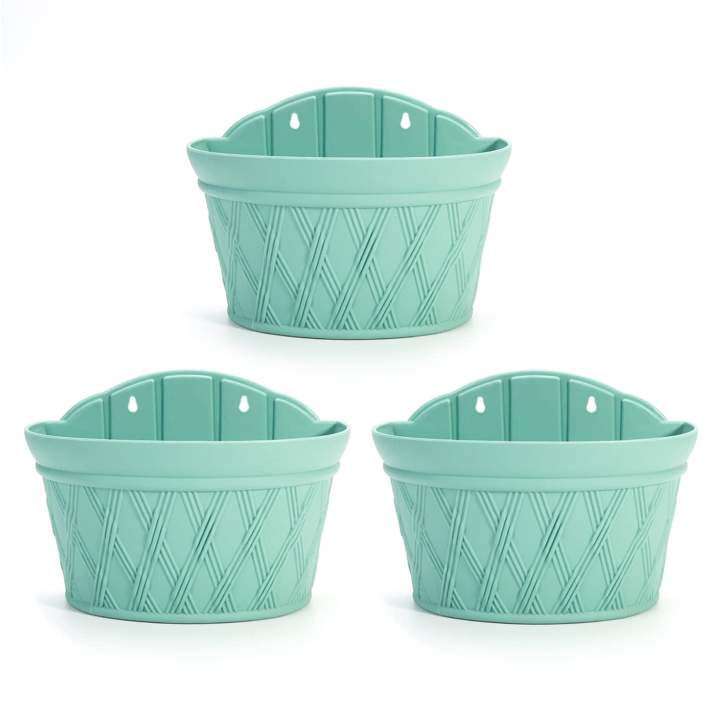 Sungmor Wall Hanging Planters,11.5 Inch Hanging Flower Pots for Railing Fence - Indoor Outdoor Balcony Wall Planter Hanging Basket, Plastic Pot Plant Container - Half Round & 3PC Pack & Green