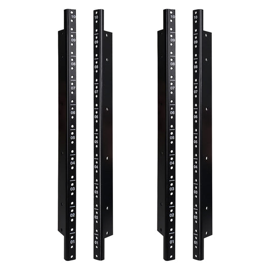Sound Town 4-Pack 10U Steel Rack Rails, with Black Powder Coated Finish and Screws (ST-RR-10UX2)