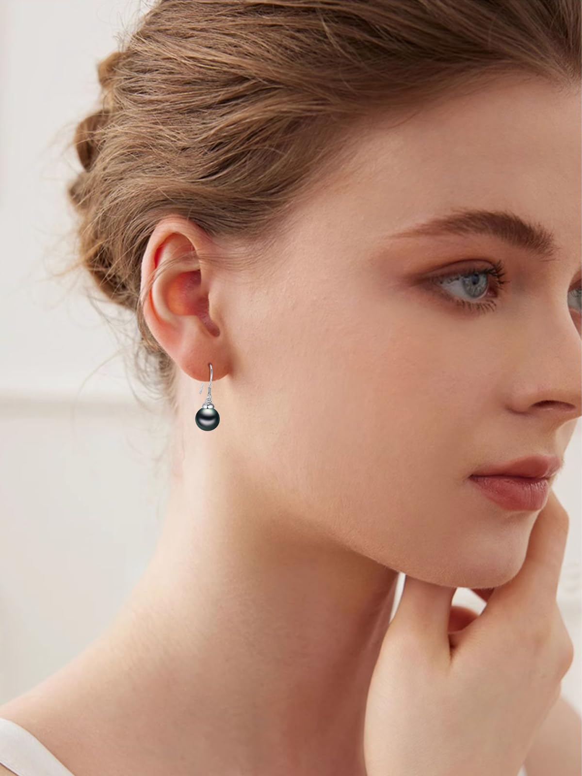 Tahitian Black Pearl Earrings 18K White Gold Plated 925 Sterling Silver Earrings AAA+ Handpicked Pearl Jewelry Gifts Drop Dangle Earrings for Wife Women Wedding Anniversary Birthday