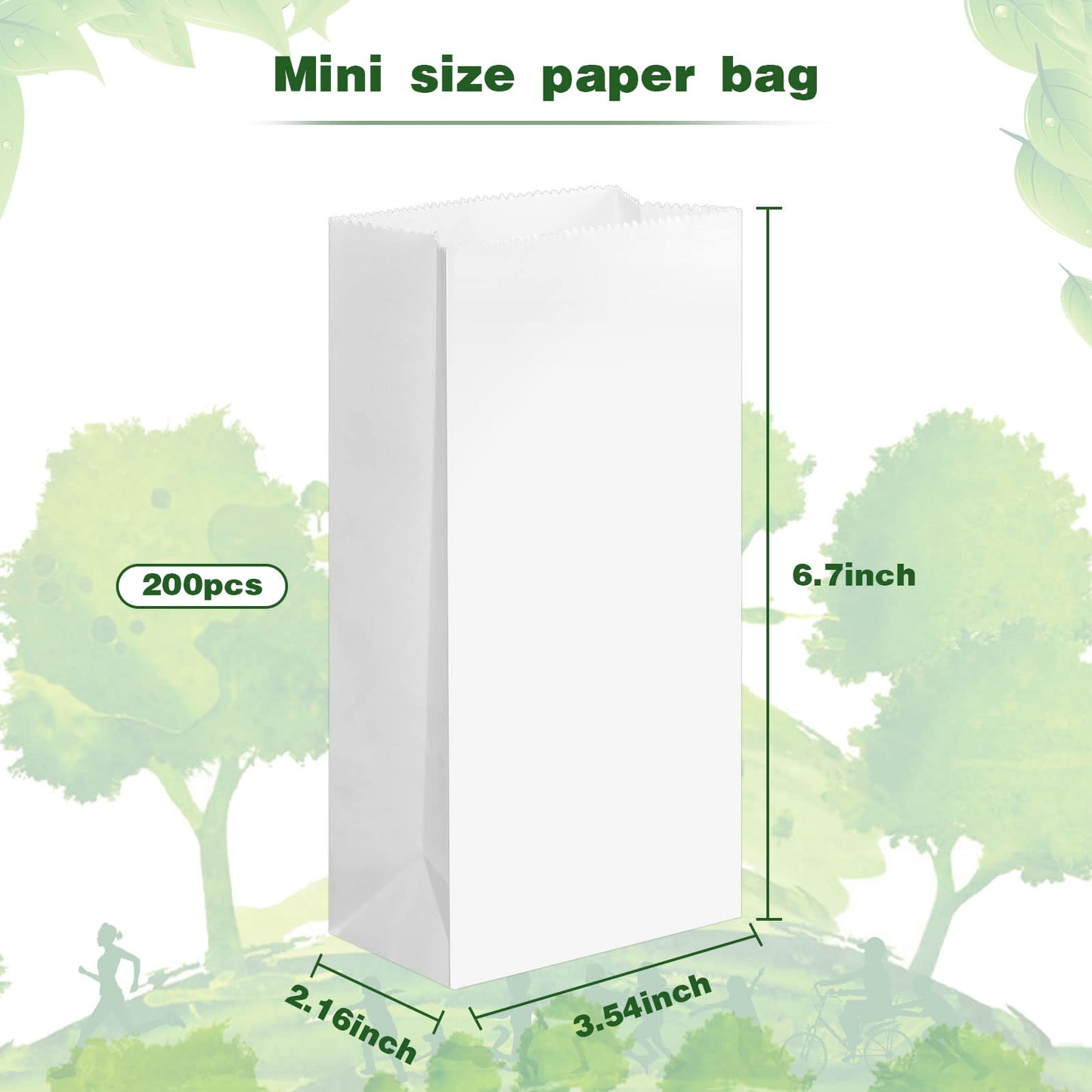 Containlol 200 Pcs Small Paper Bags, 1 lb Mini Paper Treat, Kraft Lunch Bags 6.7 x 3.54 x 2.36 for Christmas Wedding Favor Grocery Candy Cookie Sandwich Popcorn Bread Snack(White)