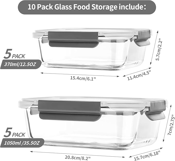 [10 pack Glass Meal Prep Containers