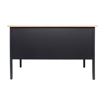 Flash Furniture Cambridge Right Side Single Pedestal Desk with 3 Locking Drawers, Commercial Grade Teacher's or Office Desk, 30x48, Metal Frame, White Oak/Black
