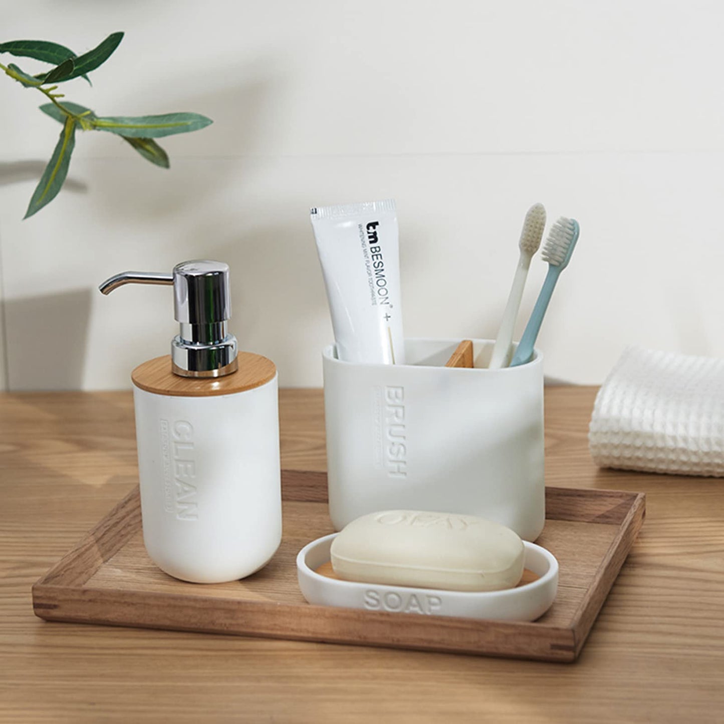 Toothbrush Holders Bamboo Electric Toothbrush Holder Bathroom Storage Organizer Countertop for Toothpaste, Floss, Razor, 2 Pack White