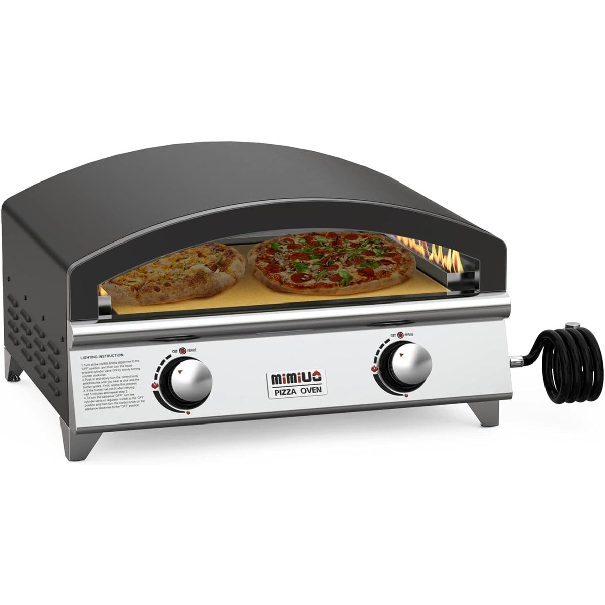 Mimiuo 25 Inch Outdoor Gas Pizza Oven, Portable Propane Pizza Oven with Large Baking Stone - Make 2 Pizzas At Once - Multifunctional Stainless Steel Grilling Stove to Cook Steak Meat Seafood
