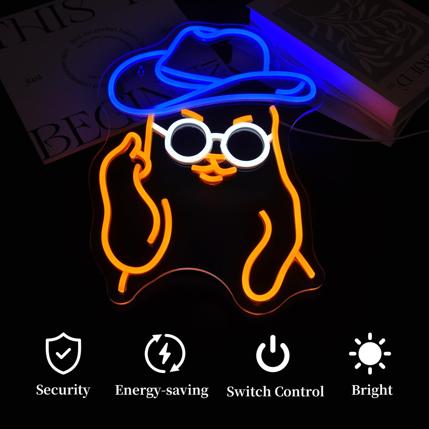 Qetibwk Cat Cowboy Neon Sign for Wall Decor Led Neon Signs Light Up Sign Room Decor Neon Lights Sign USB Powered