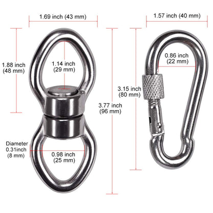 SELEWARE Silent Bearing Swing Swivel with 2 Carabiners, 360° Rotational Device Hanging Accessory for Tree Swing, Hammock Chair, Yoga,1200LB Capacity