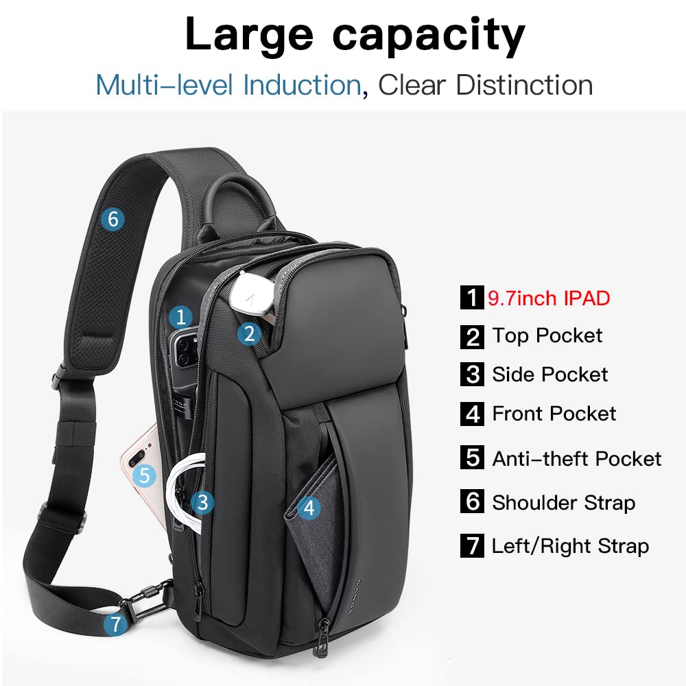 BANGE Sling Bag, Waterproof Men's Chest Bag Shoulder bags Crossbody Sling Backpack for Men Sling Backpacks