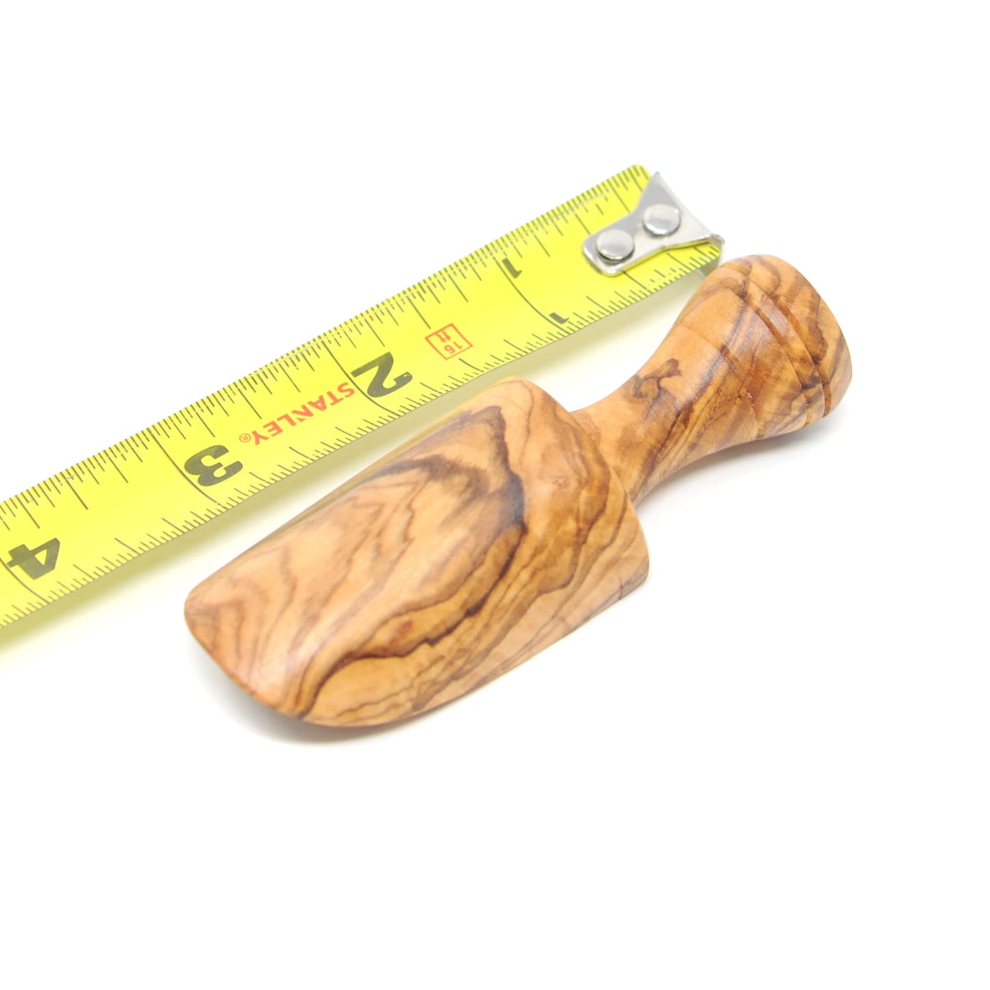 Olive Wood 3.25" Set of 2 Wooden Bath Salt Scoops, Hand Carved Medium Size Wooden Seasoning Scoops