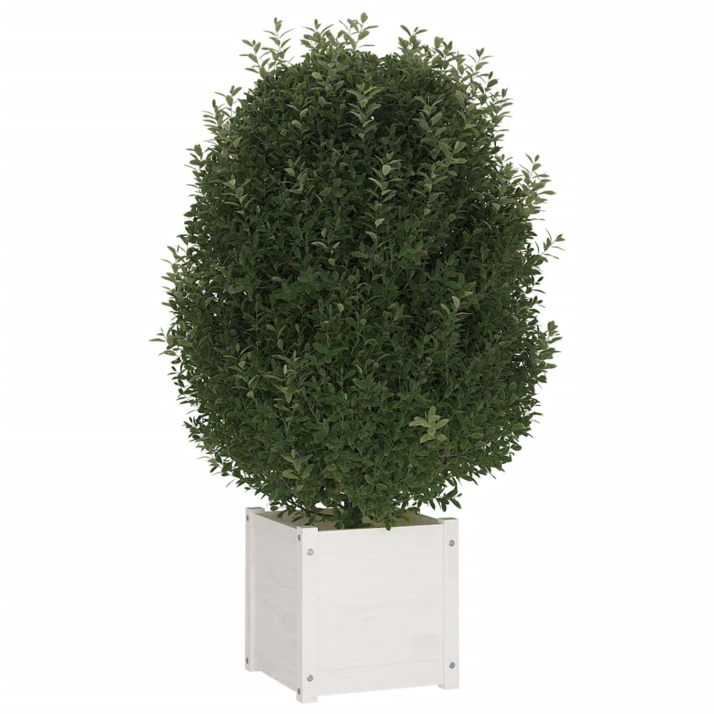 Xolmizyn Square Wooden Planter Box, 15.7 inch Rustic White Solid Pine Garden Flower Pot for Indoor Outdoor Decor, Patio Balcony Plant Container