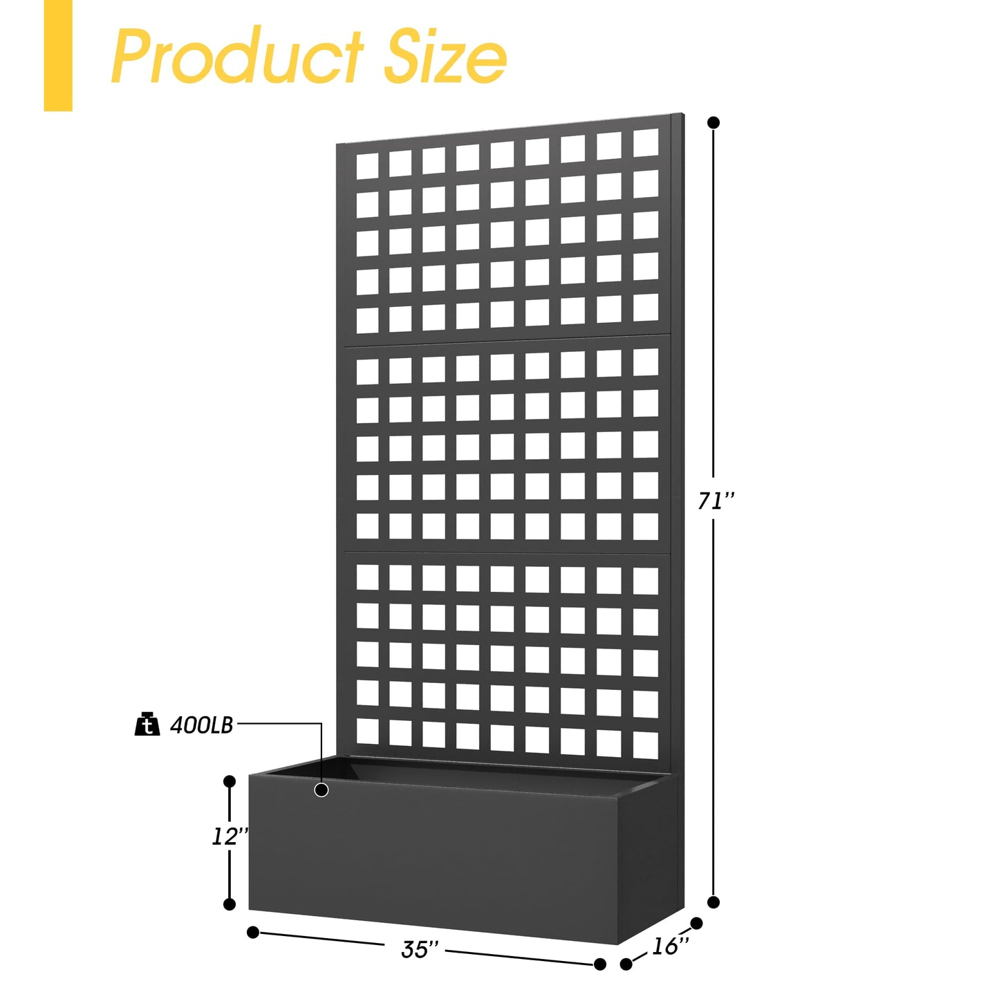 UPHYB Metal Planter Box with Trellis, 71"x 35"x 16" Raised Garden Bed with Trellis, Planter Box Trellis with Privacy Screen and Drainage Holes, Black