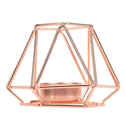 Geometric Tealight Candle Holders | Gold Hollow - Out Design for Table Decor/Wedding Centerpiece/Party | Nordic Style Iron Candlestick, 4.7x3.4 inch