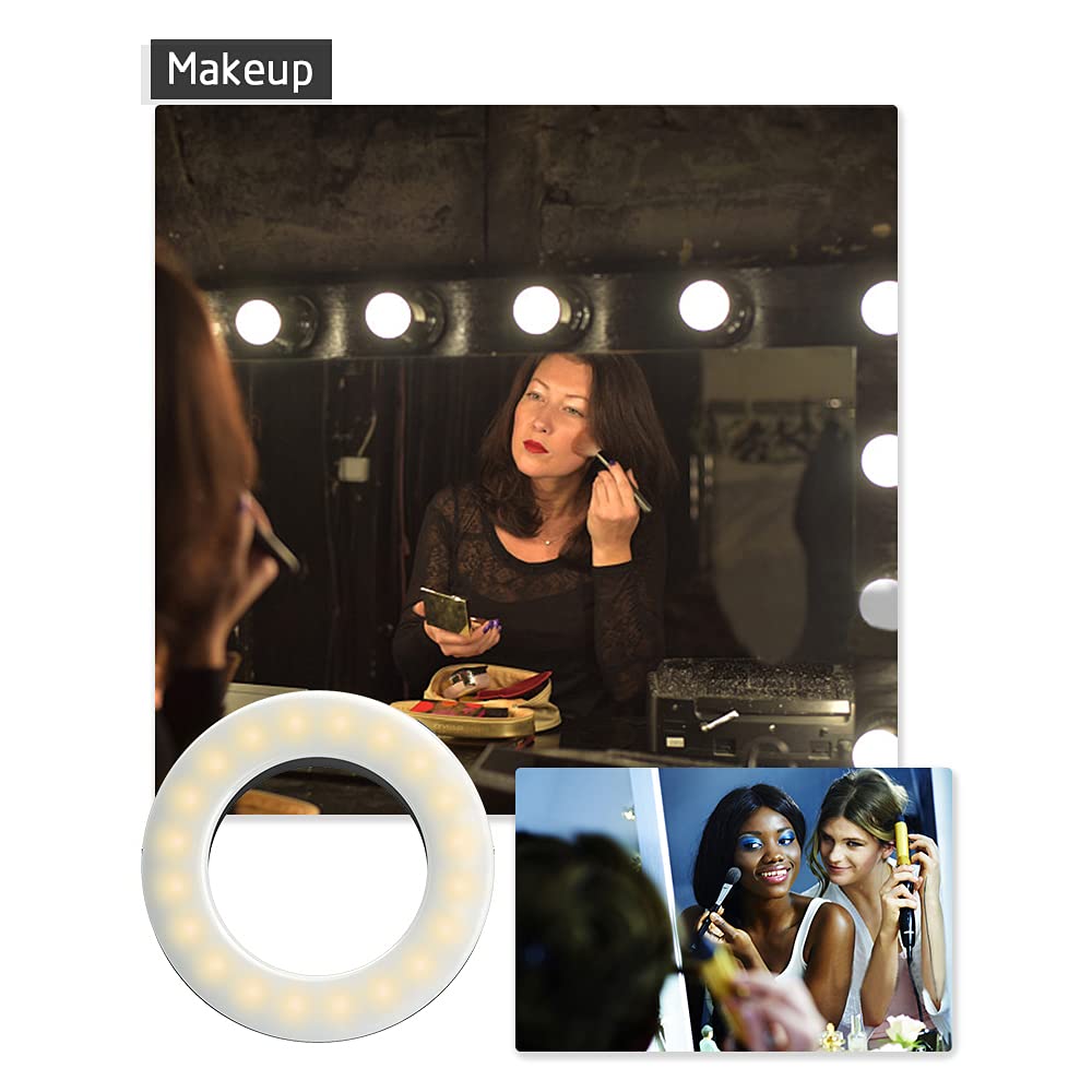 XINBAOHONG Selfie Ring Light Rechargeable Portable Clip-on Selfie Fill Light with 40 LED for Smart Phone Photography, Camera Video, Girl Makes up (White)