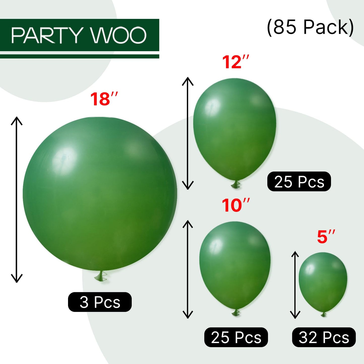 PartyWoo Dark Green Balloons 85pcs Different Sizes of 18 12 10 5 Inch Emerald Hunter Forest Green Balloon Arch Kit for Birthday Christmas Graduation Dinosaur Jungle Theme Party Decorations Green-Y56