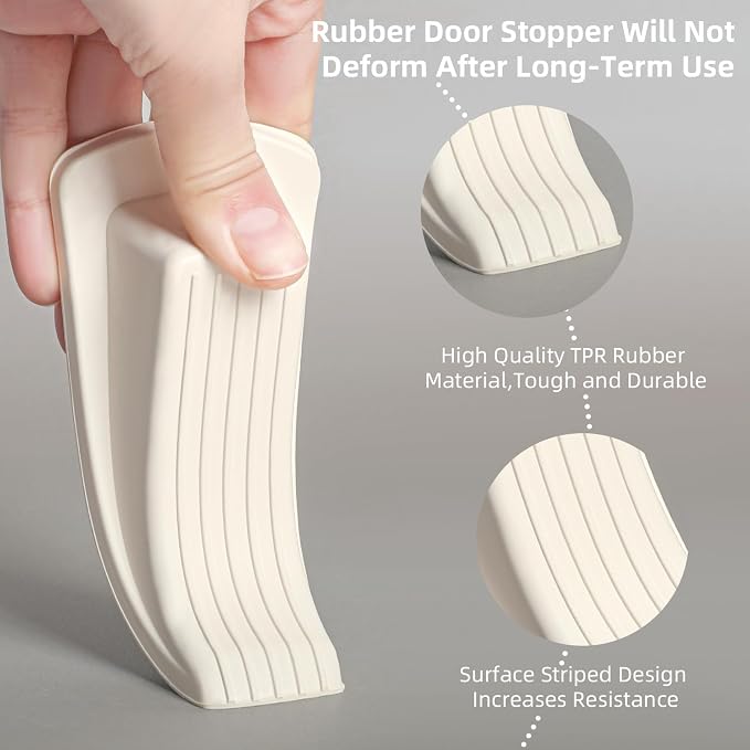 4 Pack Premium Rubber Door Stoppers Wedge, Door Stops for Carpet Heavy Duty Door, for Bottom of Door on Tile, Concrete, Carpet, Wooden Floor (White)