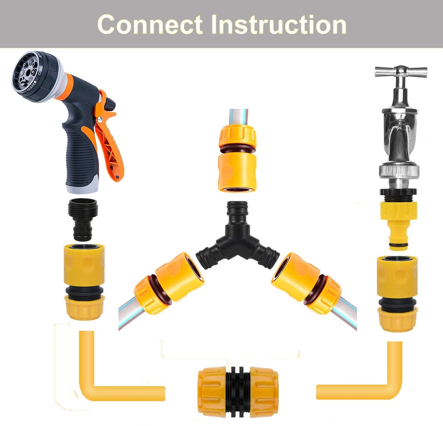 BABADU Garden Hose Pipe Connector Kit 20 Pack: Hoses Nozzle, Hose Repair Connector, Quick Connect, Y Splitter, Male Threaded Adapter, Male&Female Connectors, 2 Way Tap Fittings,Multi Faucet Connectors