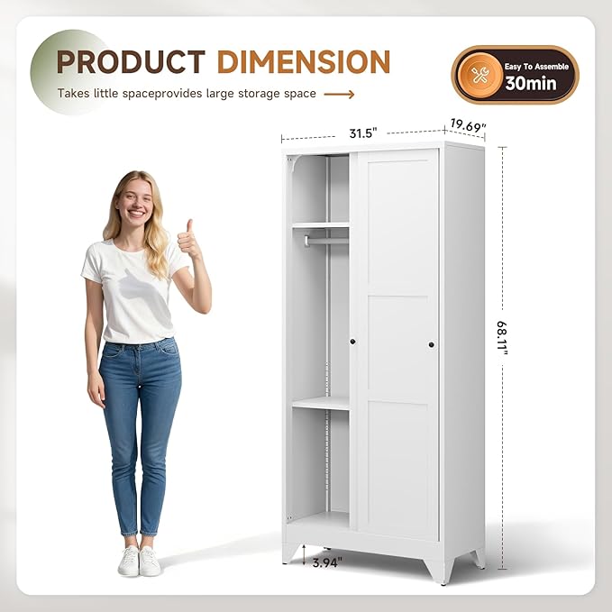 Letaya Armoire Wardrobe Closet, Narrow Slim Coat Closet Cabinet