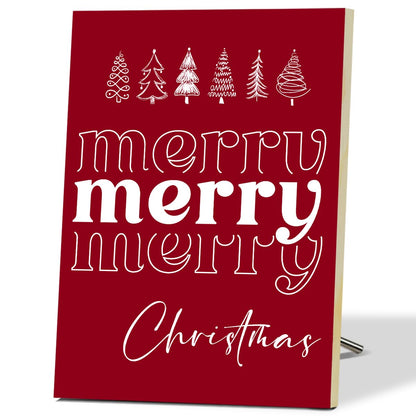 Merry Christmas Signs for Wall Decorations - Red Wood Tabletop Decor for Table, Desk, Mantle, Shelf - Wall Art for Party - Wood Hanging Signs for Kitchen - JK0383
