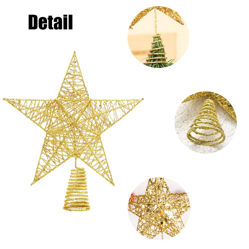 Christmas Tree Toppers Xmas Glitter Gold Hollow Star Treetop Topper for Christmas Tree Decoration. 1