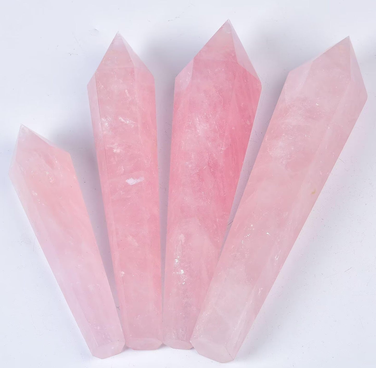 Rose Quartz Wand Point Long Healing Crystal Scepter Decorative Stone Reiki Meditation with Display Stand Home Office Decor 1.1-1.3LBS