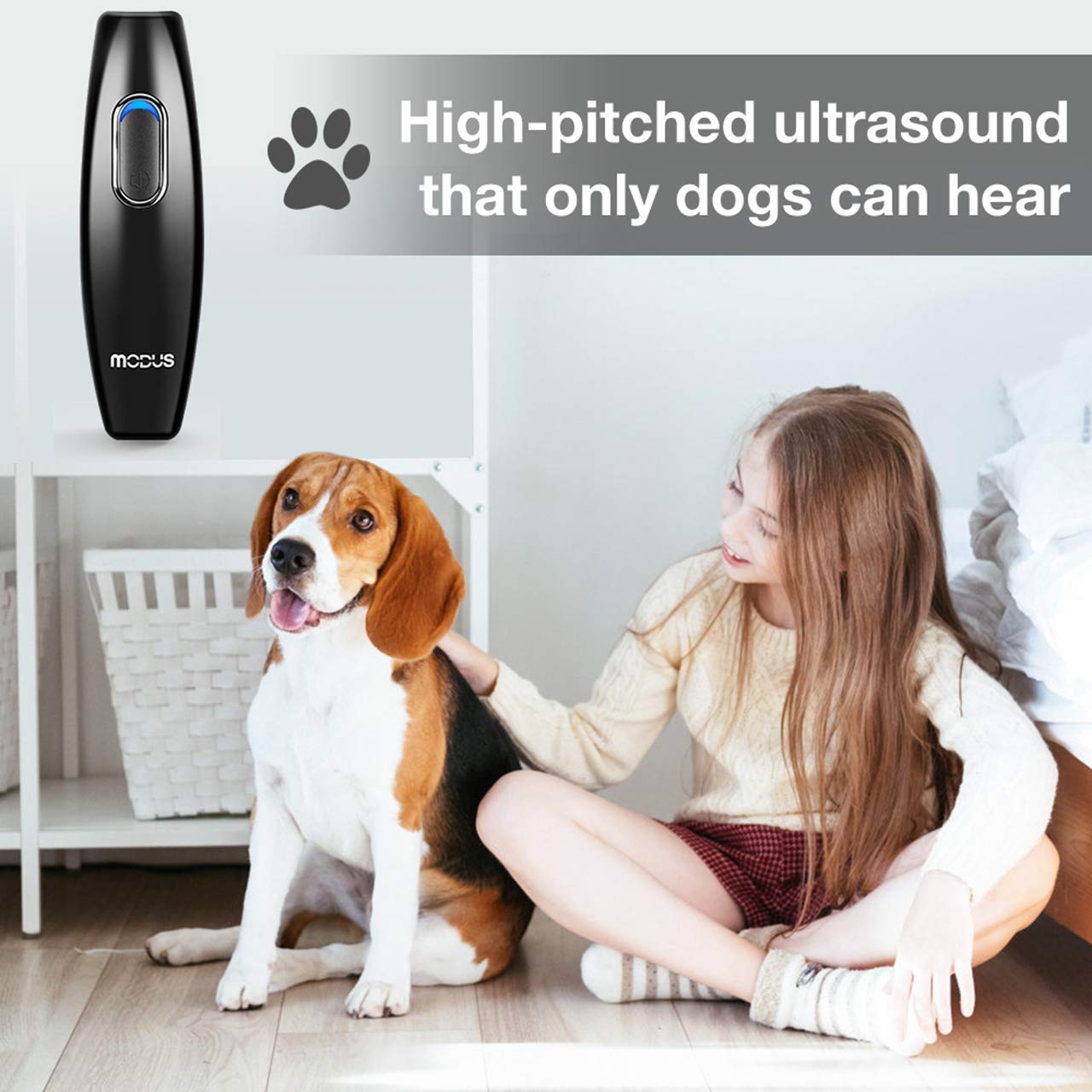 MODUS Bark Control Device - Anti Barking Device, 2-in-1 Dog Training Tool, 16.4 Ft Large Control Range, Safe to Use, Dog Silencer, Ultrasonic Dog Whistle Indoor&Outdoor