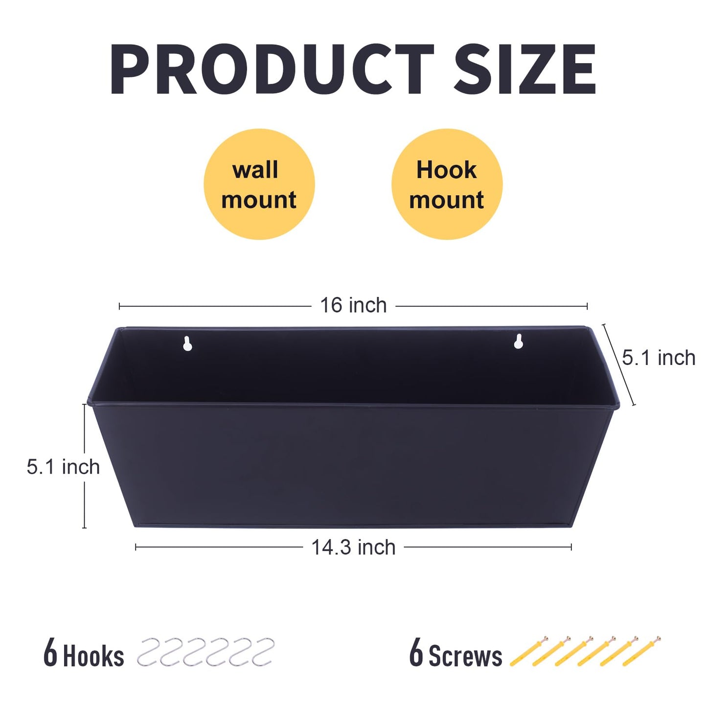 Holensun Wall Hanging Planters for Outdoor Plants 16 Inch Large Metal Fence Pots with Hooks for Outside Garden Balcony Plants 3PCS（Black）